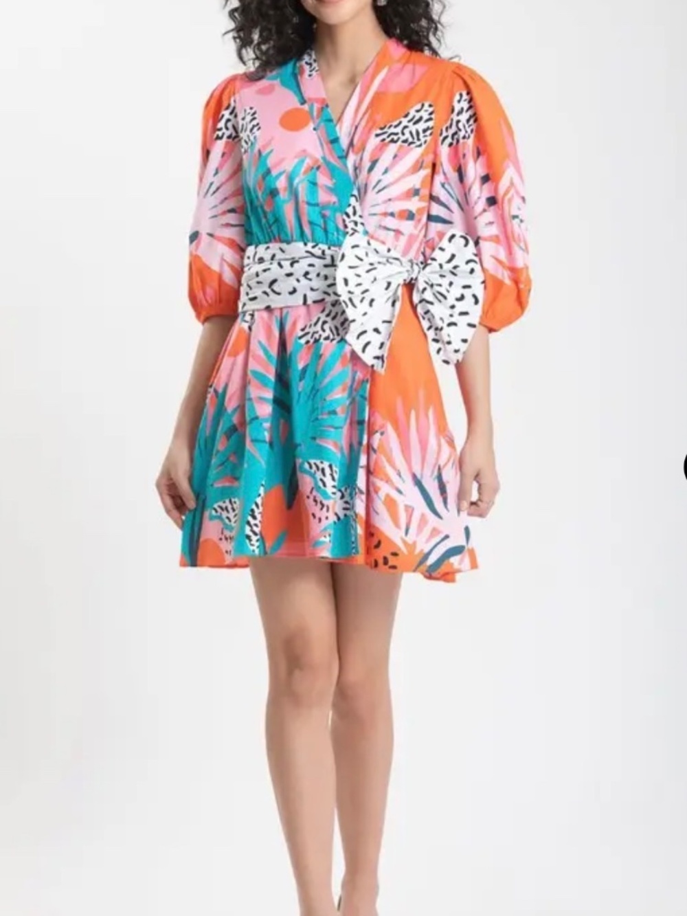Garrie B Abstract Print Wrap Dress Size S | Colorful Mini Balloon Sleeve
